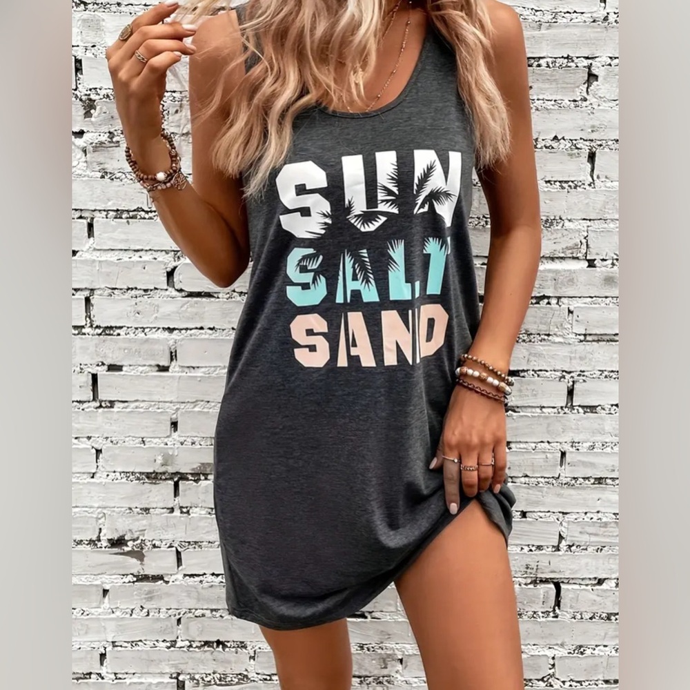 NEW Coconut Tree Sleeveless Tank Dress CoverUp Size L